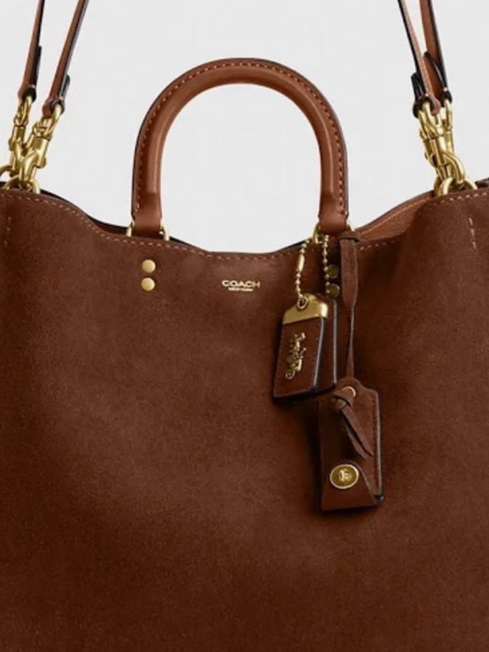 Coach Chocolate Brown Suede Tote with Leather Trim